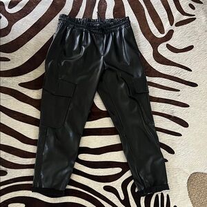Zara Black Faux Leather Cargo joggers! Size M. Elastic waist drawcord.